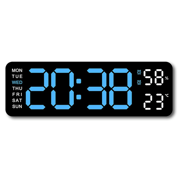 Med kalenderdatum Temperatur LED Stor Display USB Digital Väggklocka R9 Black shell blue light 1pcs