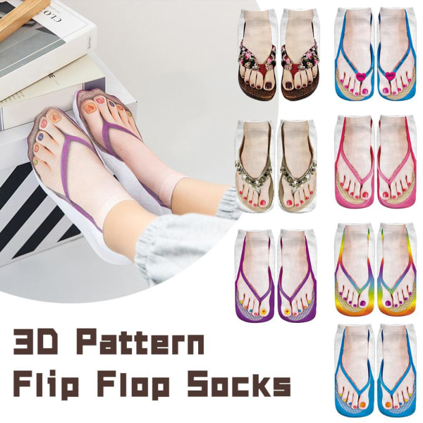 CHLOEF 3D-mönster Manikyr Print Strumpor, Flip Flop Funny Hidden Ru C One Size