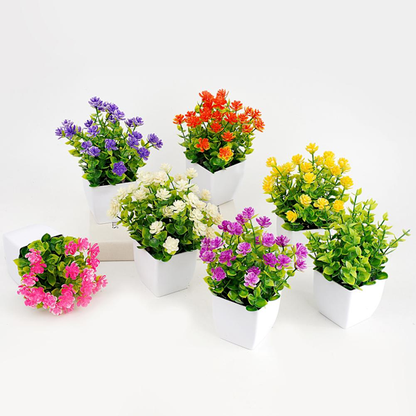 Konstgjorda blommor Fembladiga plommon Små krukväxter Kan Pla Pink Black basin