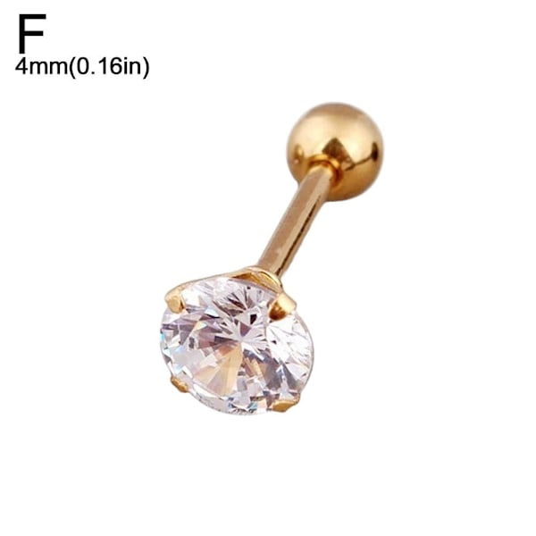 Glamorösa kristall ädelsten örhänge titan stål kropp piercing Gold 4mm