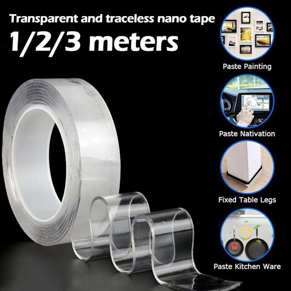 Dubbelhäftande Klar Tejp i Flera Storlekar DIY Hantverk Lim Kök-Badrum TransparentH 1mm*3cm*2m