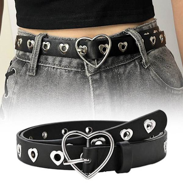 Kreativt hjärtformat hålbälte för kvinnor, urholkat, mångsidigt L Black 1pcs
