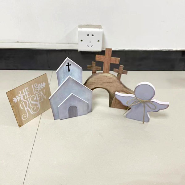 4 ST Påsk Tom Grav Dekor Trä Nativity Scene Set Uppståndelse`-
