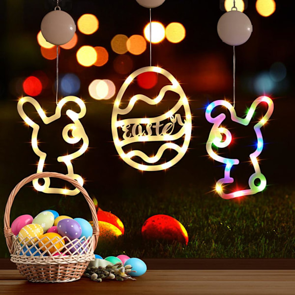 1 st Påskfönsterlampor Hängande Kanin Inomhus LED Sugkopp H egg Colorful light