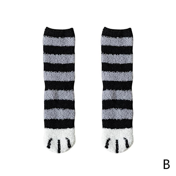 6 par Cat Paw Socks-Corals Fleece strumpor/Super Soft Plysch Slippe Black bars One-size 6pcs