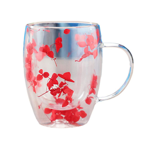 Torkad blomma glaskopp dubbelskiktsglas behåller värmeisolering med hand G8W6 Red 350ml