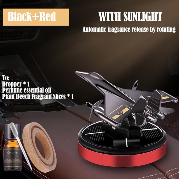 Solar Car Air Freshener Flygplan Dashboard Roterande flygplan Fra Black+Golden 1set