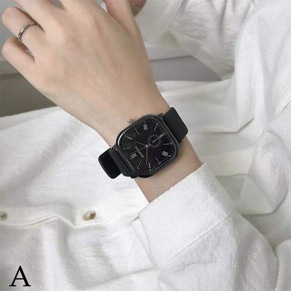 Fashion Damklocka Läderarmband Enkel Elegant Ins Stil Fyrkantig Quartzklocka A One size