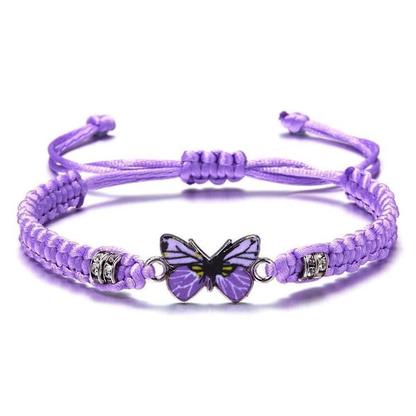 Enkelt flätat snöre armband för kvinnor blå fjäril justerbar flickpresent C0 Blue One size