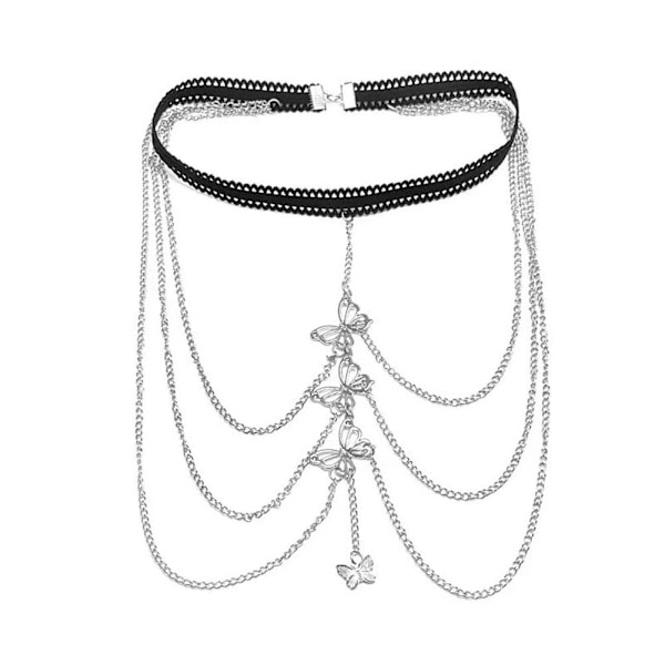 Flerlagrad Fjäril Tofs Benkedja Trendig Cool Kroppskedja Silvery 1 Pc