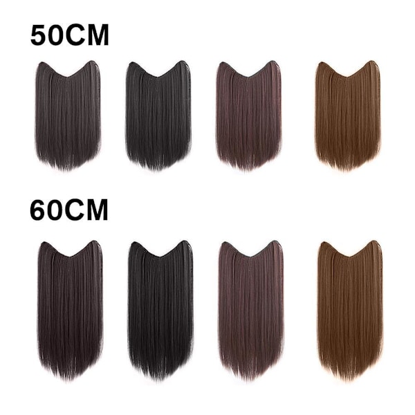 Hårförlängning Lång Rak Clip In One Piece Färg Syntetisk Hårstycke Lo A2F6 dark brown 60CM