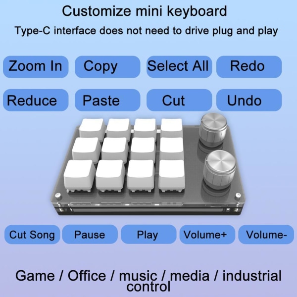 12-knapps tangentbord Programmering Makro Tangentbord Mekaniskt tangentbord, L7 black One-size