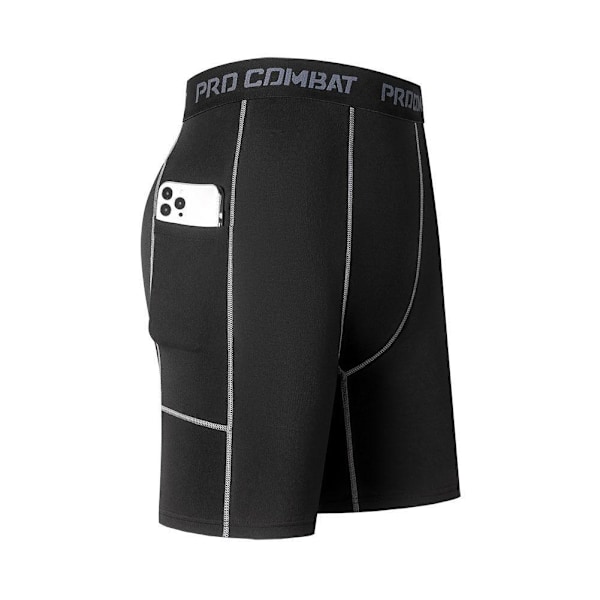 Herrkläder Athletic Fitness Byxor Kompressionsbyxor Fickor Med Gray Line XL