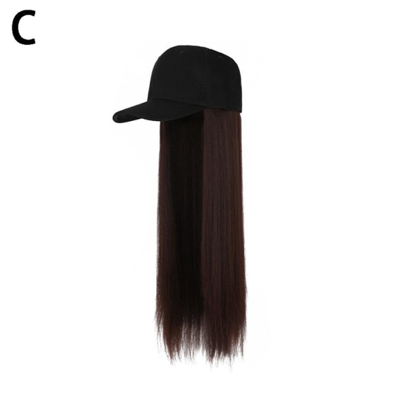 Svart cap med peruk grill sommar långt rakt/lockigt hår deep brown Duck tongue cap black