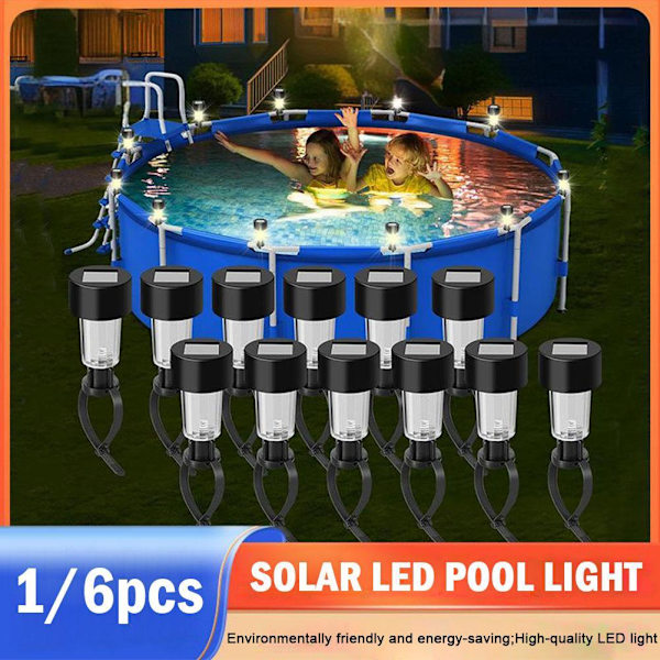 Solcellsdriven LED-lampa för pooler, utomhus, staket, dekorativ UKGJ Vattentät 9CL5 Solar LED Pool LightB 6pc