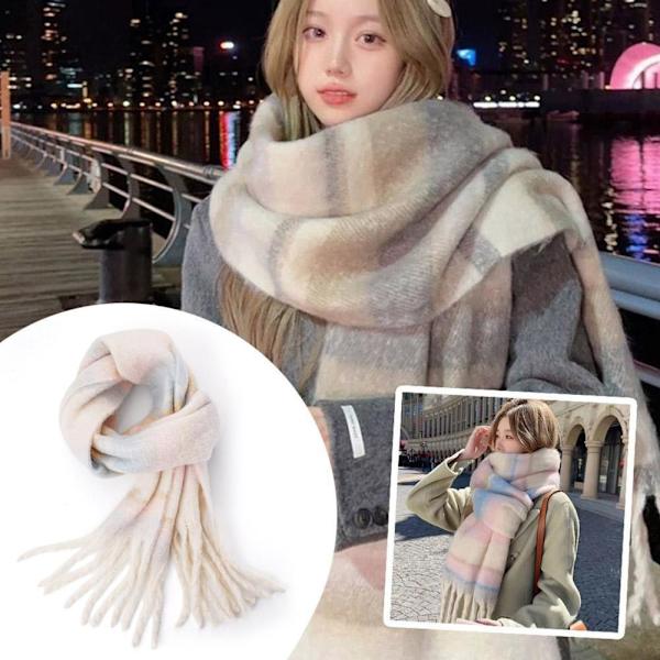 Koreansk Stil Randig Rutig Halsduk Klassisk Fransad Tofsar Halsduk Höst Mjuk Lång Fuskpäls Vinter R3P3 khaki One size