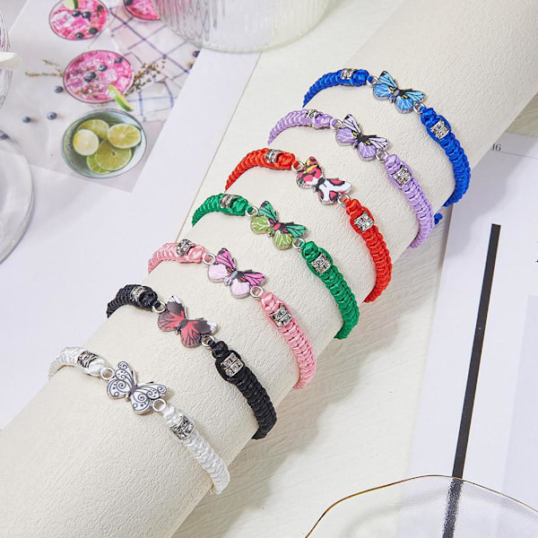 Enkelt flätat snöre armband för kvinnor blå fjäril justerbar flickpresent C0 Red One size