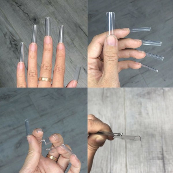 500 st Extra Lång C Curve Avsmalnande Fyrkantig False Nail Tips Akryl Transparent One-size