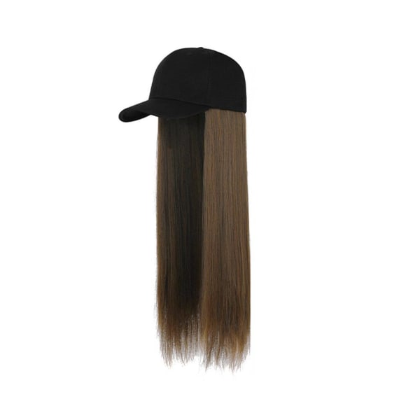 Svart cap med peruk grill sommar långt rakt/lockigt hår light brown Duck tongue cap black