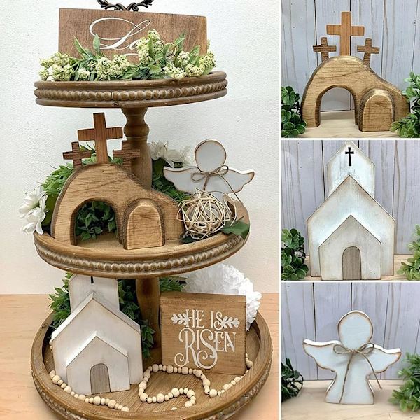 4 ST Påsk Tom Grav Dekor Trä Nativity Scene Set Uppståndelse`-