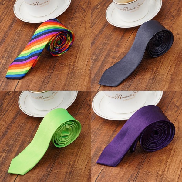 Klassisk enfärgad smal slips tunn slips för män pojkar bröllop yellow One-size