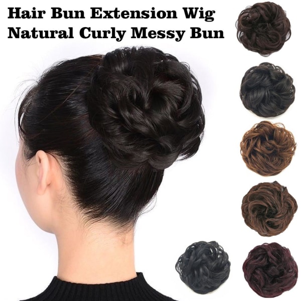 Lockigt stökigt hår Bun Piece Scrunchie Fake NaturalBobbleHair Exte black 13cm