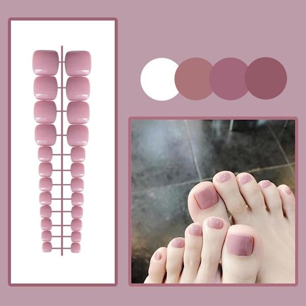 Falska Tånaglar Fransk Fyrkantig Full Täckning Naken Akryl Tånagel Rosa Falsk Nagelkonst O1v5 style 9 24pcs