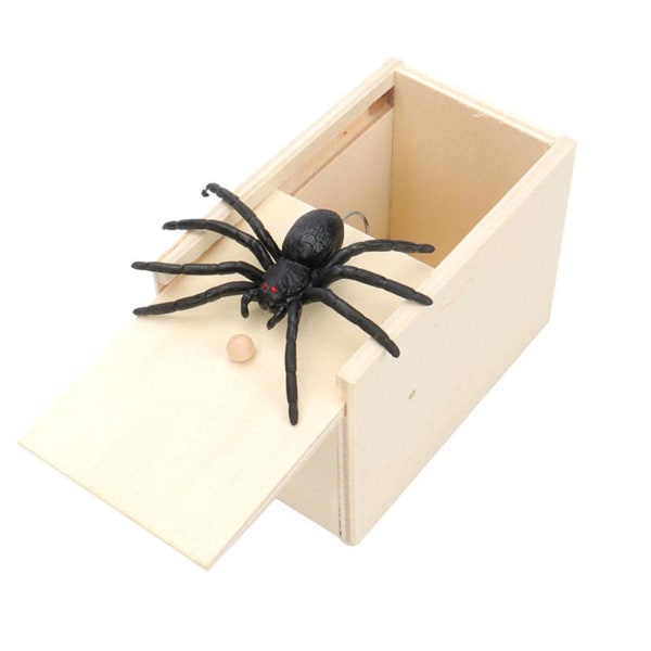 Trä upptåg Spindel Skrämma Box gömd i case Trick Spela skämt gags