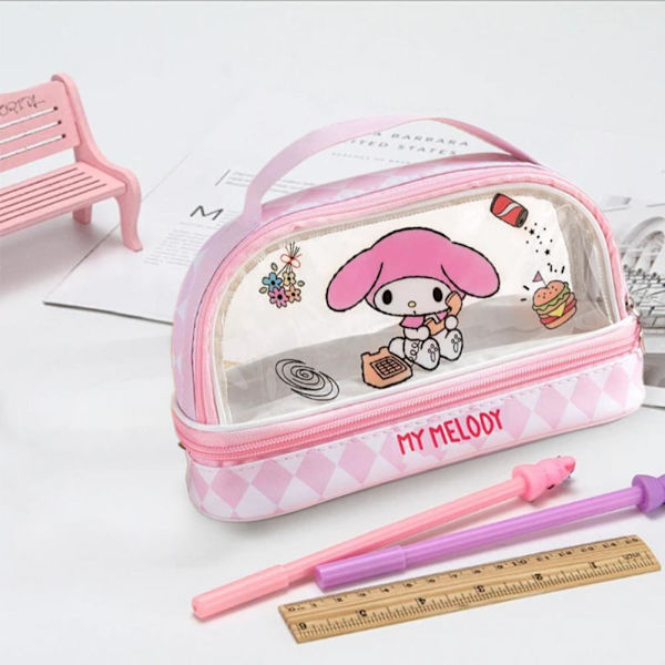 Stor Handhållen Tecknad Pennfodral Transparent Kuromi Skrivmaterial Dubbellagerslåda N6g2 Pink One size