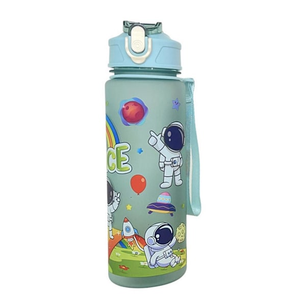Sommar Tecknad Astronaut Frostat Vattenflaska Studsande Lock Sugrörskopp, 800ml I5 green 800ml