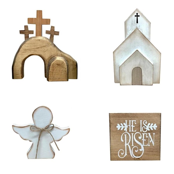 4 ST Påsk Tom Grav Dekor Trä Nativity Scene Set Uppståndelse`-