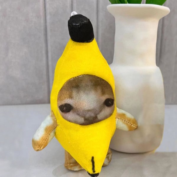 Banan Cat Happy Cat Söt rolig nyckel hänge nyckelring TOP Vocal banana cat Small