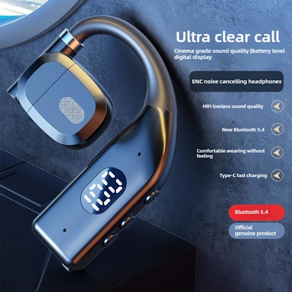 QHUDLV Bluetooth-hörsnäcka V5.4 Enkelt Öra Bluetooth Headset, Ope