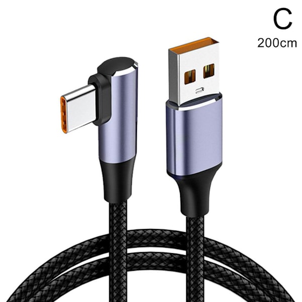 Datalinje rätvinkel USB C till USB Typ C-kabel Snabbladdning 12 blackC 200cm