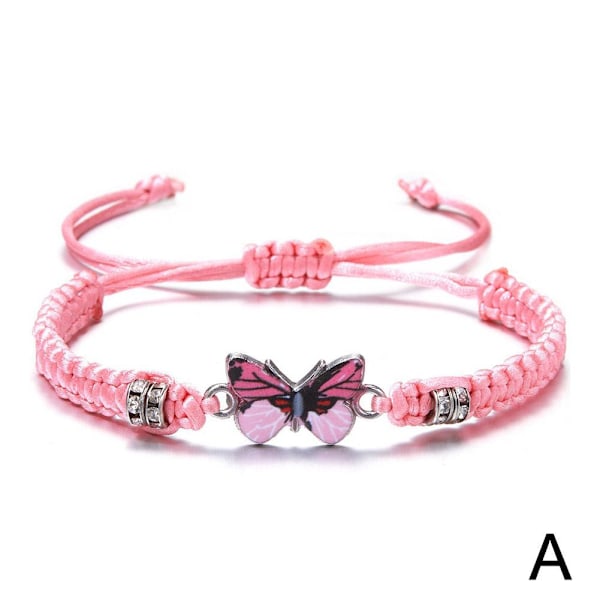 Enkelt flätat snöre armband för kvinnor blå fjäril justerbar flickpresent C0 Red One size
