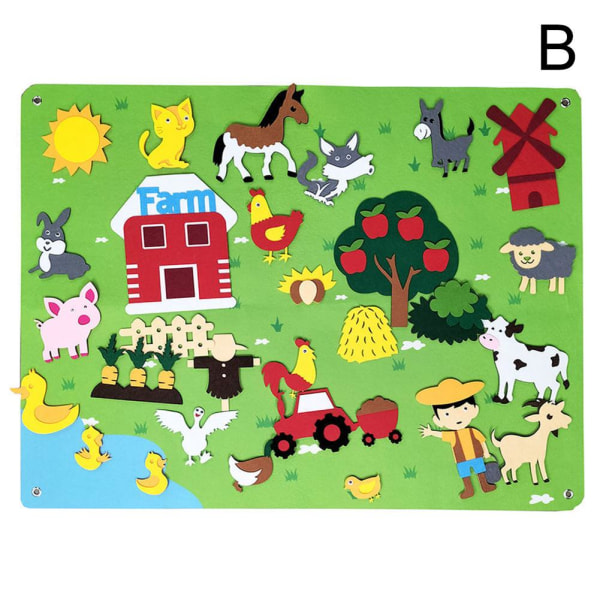 Farm Animals Car Fuzzy Filt Story Board Set med Farmhouse-tema farm onesize