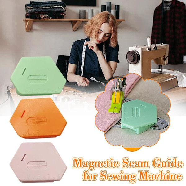 Magnetisk Sömnadsguide för Symaskin, 2024 Ny Polygonal Multifunktionell Sömnadsguide Fållvikare med Skala, Magnet Anti-Slip Grepp Symaskin Pink 1pcs