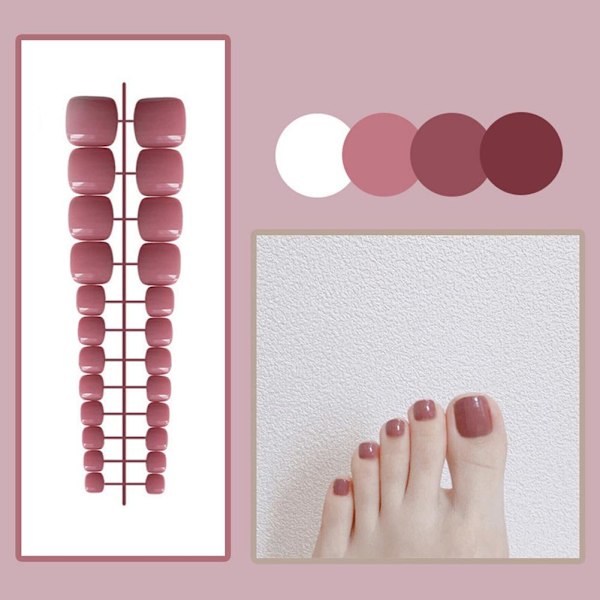 Falska Tånaglar Fransk Fyrkantig Full Täckning Naken Akryl Tånagel Rosa Falsk Nagelkonst O1v5 style 4 24pcs