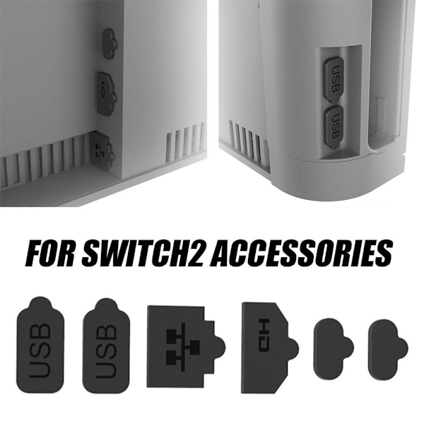 Dammskydd i silikon för Switch 2, 6 i 1 Dammtätt skydd Plug Anti-damm Skydd Laddningsportskydd