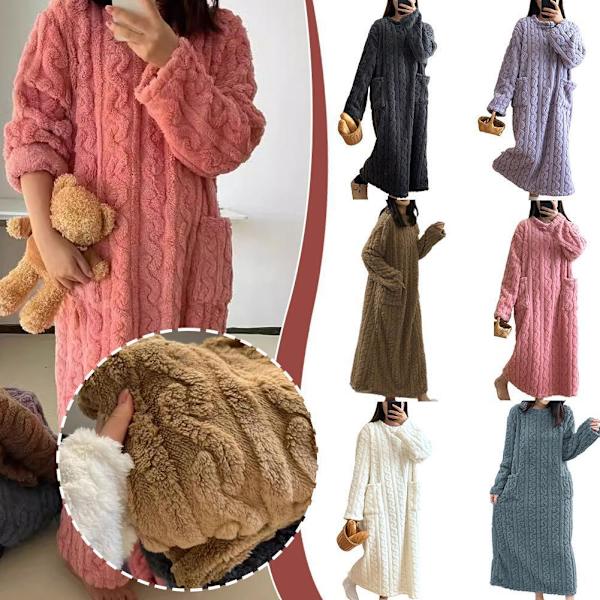 Varma Hem Kläder Nattlinnen Dam Korall Sammet Jacquard Vinterrock NY K8E2 brown One size