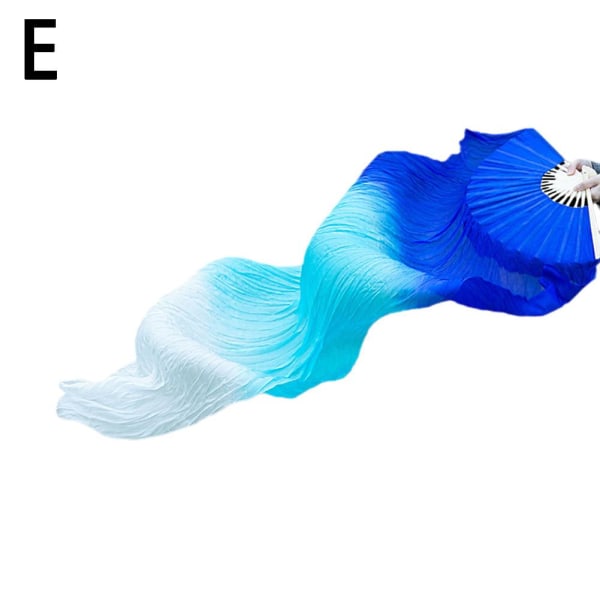 Gradient Dubbelsidig satin Dans Fan Craft - 150 cm Längd för W Treasure Blue+Blue+White one size