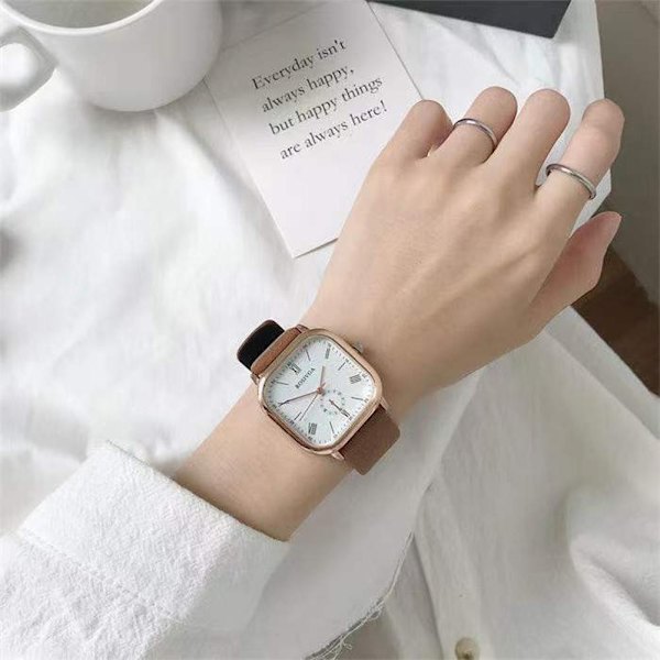 Fashion Damklocka Läderarmband Enkel Elegant Ins Stil Fyrkantig Quartzklocka A One size