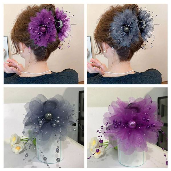 Blommig hårnål Pion Blomma Tofs Gripklämma Fluffig Hajklämma Nyår I7U3 Blue 13CM