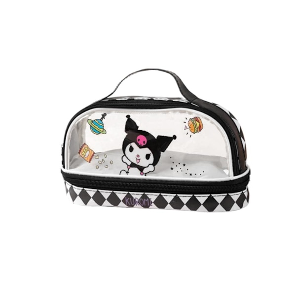 Stor Handhållen Tecknad Pennfodral Transparent Kuromi Skrivmaterial Dubbellagerslåda N6g2 Black One size