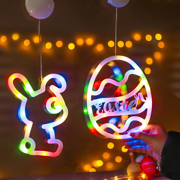 1 st Påskfönsterlampor Hängande Kanin Inomhus LED Sugkopp H egg Colorful light