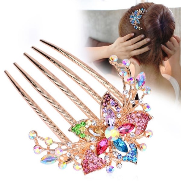 Elegant Dam Rhinestone Inlagd Blomma Hårkam Hårnål Huvudbonad Hot C5 J4 J5O8 null B