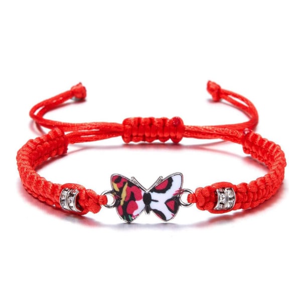 Enkelt flätat snöre armband för kvinnor blå fjäril justerbar flickpresent C0 Red One size