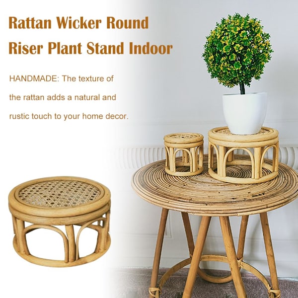 RJSQAQE Rattan Plant Stands, Liten Boho Rattan Wicker Rund Riser RattanS S