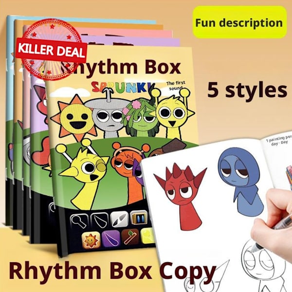 Sprunki Rytm Box Barn Handritningsbok Spårningsbok Grundläggande Introduktionsmålningsbok Målarbok För D2u8 C One size