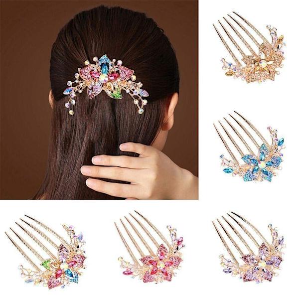 Elegant Dam Rhinestone Inlagd Blomma Hårkam Hårnål Huvudbonad Hot C5 J4 J5O8 null D